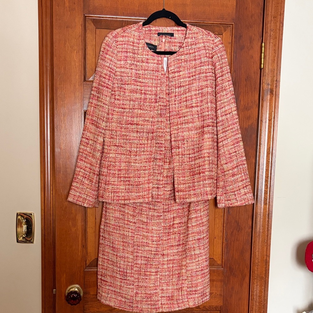 Elegant Red Tweed Suit:  Dress and Matching Jacket